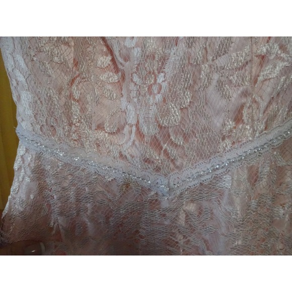 Vtg 80s Powder Pink Lace over satin Evening Wedding Prom Dress UNION Made 7/8 - Picture 3 of 7